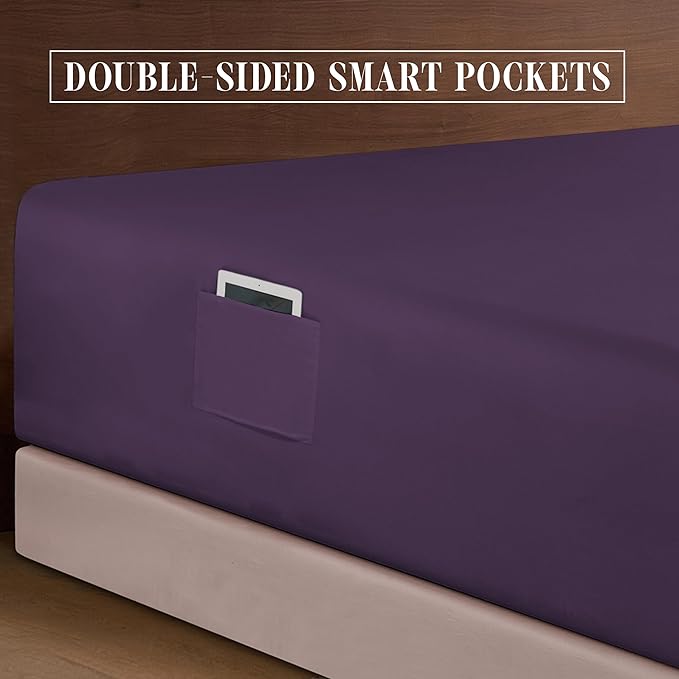 Elegant Comfort Luxurious 1500 Premium Hotel Quality Microfiber 4-Piece Sheet Set, 18-24 Inches Deep - Extra Deep Pocket Sheets - Ultra Soft 4PC Deep Pocket Sheets, California King, Eggplant-Purple