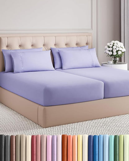 Split King 7 Piece Sheet Set - Comfy Breathable & Cooling - Soft Hotel Luxury Bedding Set with 8-16 Inch Deep Pockets - 1 Flat & 2 Fitted Sheet & 4 Pillowcases - Wrinkle Free & Easy Care - Lavender