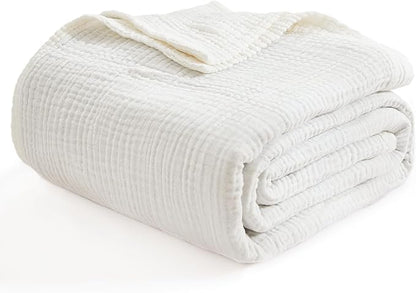 EMME Cotton Muslin Large Throw Blanket Couch Breathable Gauze Soft Lightweight Bed Blankets Adults (White,50"x70")