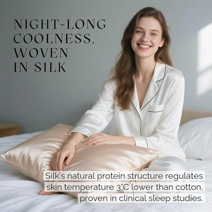 Ravmix Silk Pillow Cases with Zipper, 21 Momme Mulberry Silk Pillowcase for Hair Skin Health, Soft Smooth Breathable Cool Pillow Cover for Beauty Sleep with Gift Box(Standard 20"x26", Beige) 1PC