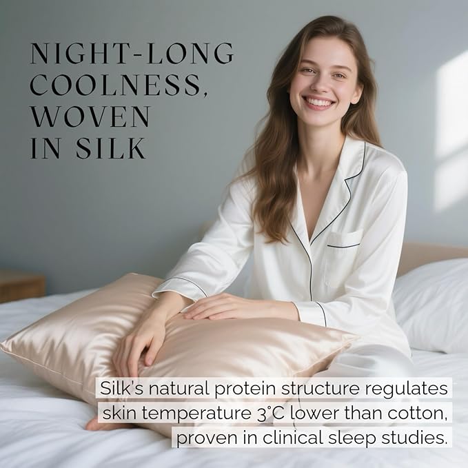 Ravmix Silk Pillow Cases with Zipper, 21momme Mulberry Silk Pillowcase for Hair Skin Health, Soft Smooth Breathable Cool Pillow Cover for Beauty Sleep with Gift Box 1PC(Queen 20"x30", Beige)