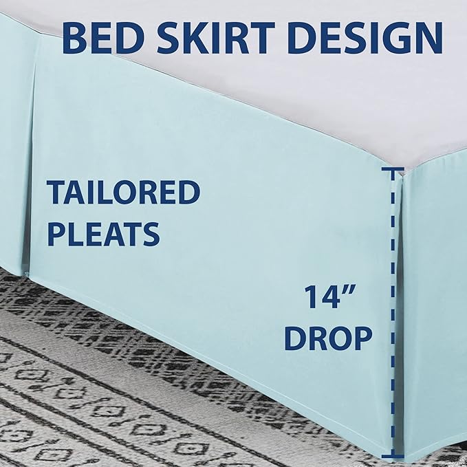 Cathay Home Double Brushed Microfiber Pleated Easy Fit Bed Skirt, Ultra Soft, Fade and Wrinkle Resistant - Aqua, Full