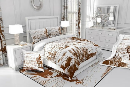 Western Comforter Set King, Farmhouse Cowboy Bedding Set Western Bedding, Country Southwest Desert Down Comforter, American Wild Cactus Duvet Insert, Vintage Hand Drawn Print 3Pcs Quilt for Boys Men