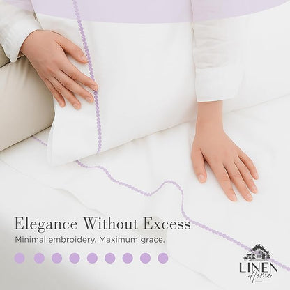 Linen Home 100% Cotton Percale Pearl Stitch Pillowcases Queen/Standard Size, Mauve Lavender, 2 Pieces of Pillow Case, Crisp and Cool Strong Bed Linen, 20 inches X 30 inches