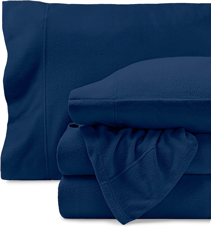 Bare Home Super Soft Fleece Sheet Set - Twin Size - Extra Plush Polar Fleece, No-Pilling Bed Sheets - All Season Cozy Warmth (Twin, Dark Blue)