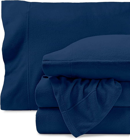 Bare Home Super Soft Fleece Sheet Set - Twin Size - Extra Plush Polar Fleece, No-Pilling Bed Sheets - All Season Cozy Warmth (Twin, Dark Blue)