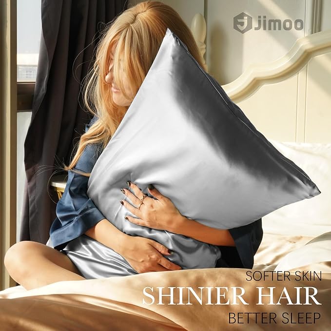 100% Mulberry Silk Pillowcase for Hair and Skin, 22 Momme Pure Natural Silk Pillow Case Both Sided with Zipper, Pillow Cover for Women Mom Men (Silver Grey, King 20''×36'', 1 Pack)