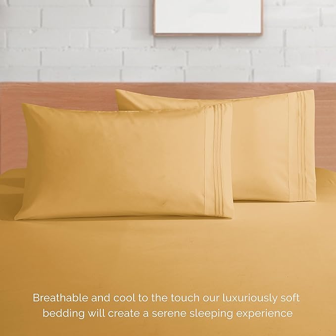 Elegant Comfort Luxurious 1500 Premium Hotel Quality Microfiber 4-Piece Sheet Set, 18-24 Inches Deep - Extra Deep Pocket Sheets - Ultra Soft 4PC Deep Pocket Sheets, California King, Camel-Gold