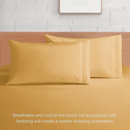 Elegant Comfort Luxurious 1500 Premium Hotel Quality Microfiber 4-Piece Sheet Set, 18-24 Inches Deep - Extra Deep Pocket Sheets - Ultra Soft 4PC Deep Pocket Sheets, King, Camel-Gold