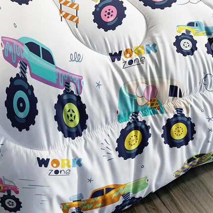 Kids Comforter Set for Boys,Cartoon Monster Car 3 Pieces Bedding Set Queen,Colorful Off-Road Vehicle All Season Soft Microfiber Down Alternative with 2 Pillowcases