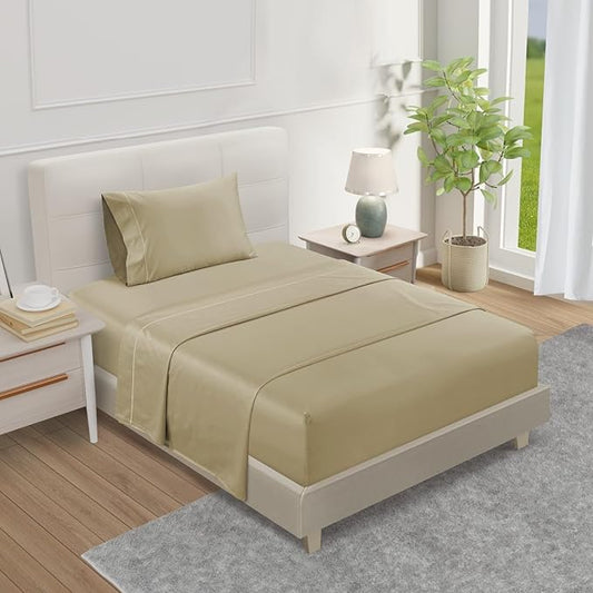 800TC 100% Egyptian Cotton Sateen Weave Twin Size Sheets Set, 3PC Twin Bed Sheets Luxury Hotel Collection Fully Elasticated Sheet & Pillowcase Sets, Machine Washable No Pill Fade Resistant-Linen