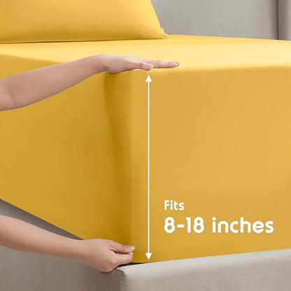 Nestl Split King Sheet Set - 1800 Ultra-Soft Microfiber Bed Sheets - Double Brushed - Deep Pockets - Easy Fit - 5 Piece Set - Bed Sheets & Pillowcases (Split King Size, Yellow)
