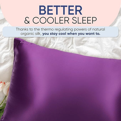 Blissy Silk Pillowcase - 100% Pure Mulberry Silk - 22 Momme 6A High-Grade Fibers - Silk Pillow Cover for Hair & Skin - Regular, Queen & King (Royal Purple, Queen)