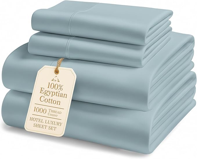 LANE LINEN 1000 Thread Count 100% Egyptian Cotton King Size Sheets – Silky Sateen Weave, Naturally Cooling & Durable, Ultra-Soft Luxury You Can Feel,15" Deep Pocket King Sheet Set – French Blue