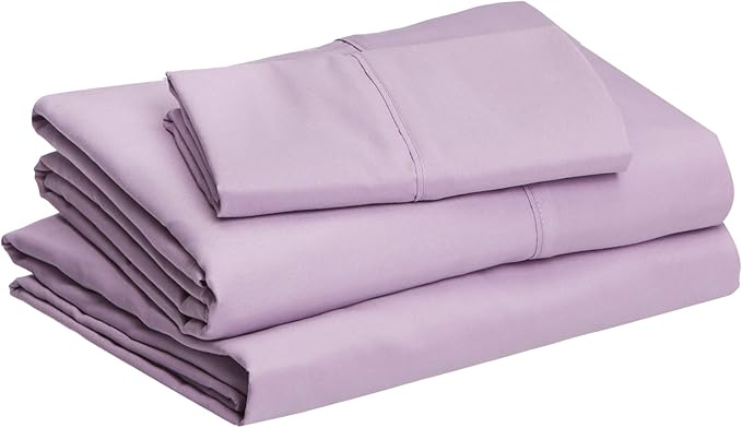 Amazon Basics Ultra-Soft Microfiber 3 Piece Bed Sheet Set With 14-inch Deep Pockets, Twin XL, College Dorm Bedding, Frosted Lavender, Solid