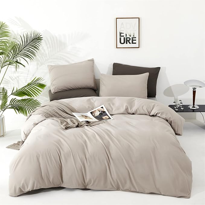 CLOTHKNOW Light Khaki Full Size Comforter Sets Beige Khaki Bedding Sets Soft Oatmeal Comforter with 2 x Pillowcases