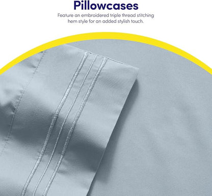 1500 Supreme Collection Twin Sheet Sets Misty - 3 Piece Bed Sheets and Pillowcase Set for Twin Mattress - Extra Soft, Elastic Corner Straps, Deep Pocket Sheets, Twin Misty