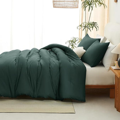 CozyLux California King Comforter Set Forest Green, 3 Pieces Cal King Solid Breathable Bedding Sets All Seasons, Luxury Soft Lightweight Bed Set with Down Alternative Comforter and 2 Pillowcases