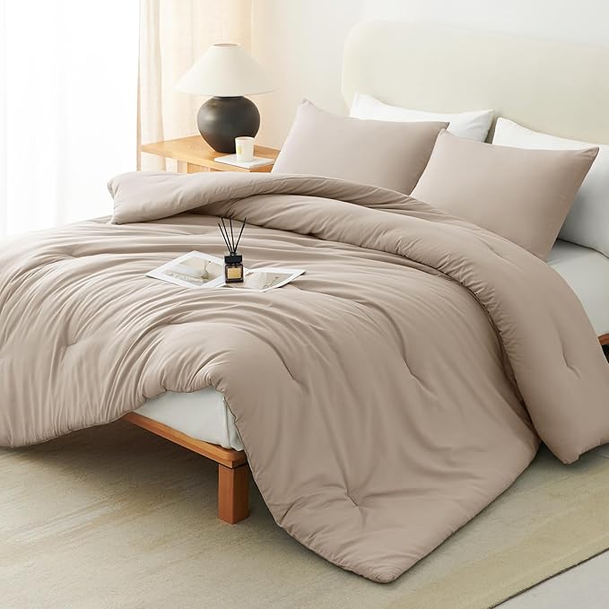 CozyLux King Size Comforter Set Wheat, 3 Pieces Solid Comforters King Size Breathable Quilted Bedding Sets, Luxury Soft Lightweight Bed Set with Down Alternative Comforter and 2 Pillowcases All Season