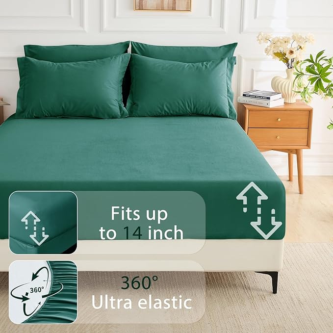 MUXHOMO 5 Pieces Twin Comforter Set, Soft Bed in a Bag Twin Size, All Season Bedding Set with Comforter, Flat Sheet, Fitted Sheet, Pillowcases & Shams, Emerald Green