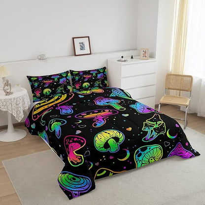 Erosebridal Mushroom Comforter Set Twin Kawaii Trippy Bedding Psychedelic Botanical Plants Down for Kids Girls Boys Teens Rainbow Fungus Duvet Cute Quilt (CMHS3028XXY-BZ_USt)