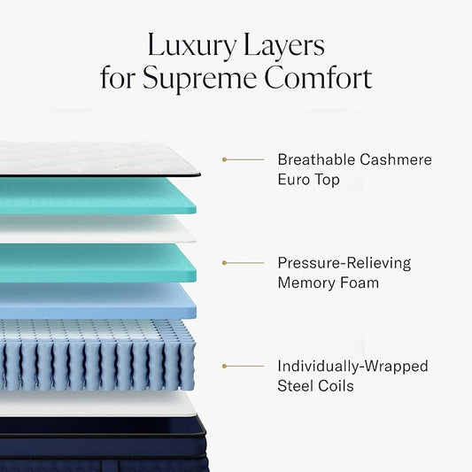 DreamCloud Premier Rest 14" Queen Mattress - Luxury Hybrid Memory Foam - 365 Night Trial - Premium Pressure-Relieving Layers - Forever Warranty - Mattress in a Box - Medium-Firm