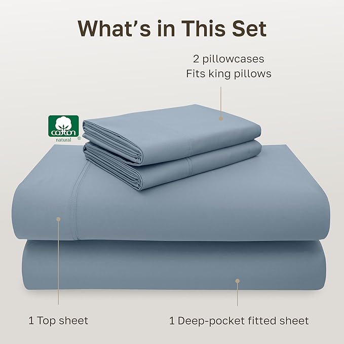 California Design Den Luxury King Size Sheet Set - 100% Cotton, 600 Thread Count Deep Pocket King Sheets, Hotel-Quality Bedding with Sateen Weave - Pastel Blue
