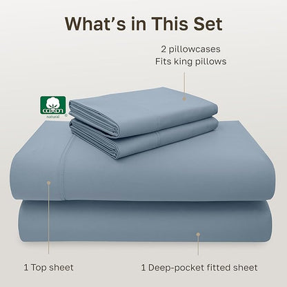 California Design Den Luxury King Size Sheet Set - 100% Cotton, 600 Thread Count Deep Pocket King Sheets, Hotel-Quality Bedding with Sateen Weave - Pastel Blue