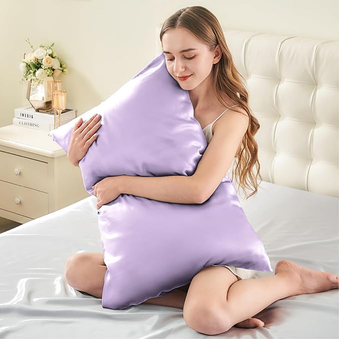 INFIIXSO Silk Pillow Cases 2 Pack Standard Size, Ultra Smooth & Soft Mulberry Silk Pillow Case for Hair and Skin, Breathable Cooling Silk Pillowcase with Hidden Zipper (Lavender, 20x26 Inches)