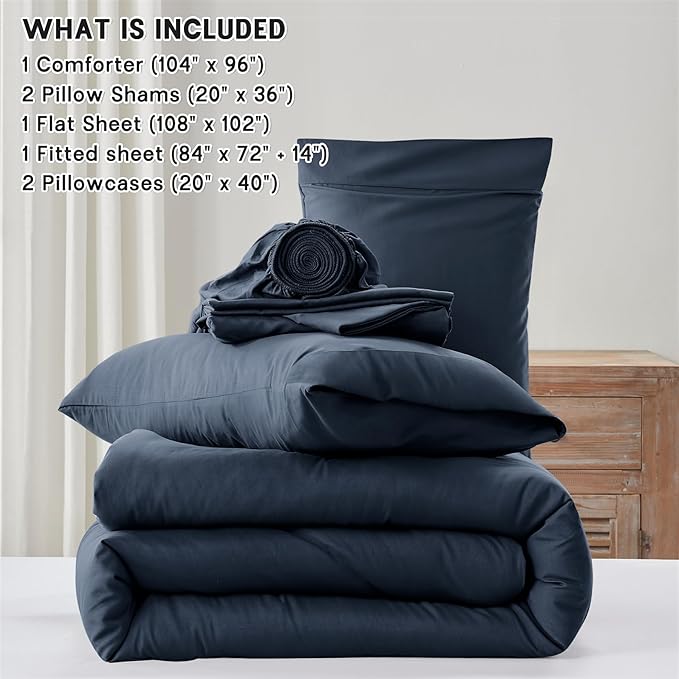Anluoer Navy Blue California King Comforter Set 7 Pieces, Bed in a Bag with Sheets, All Season Bedding Sets with 1 Comforter, 2 Pillow Shams, 2 Pillowcases, 1 Flat Sheet, 1 Fitted Sheet