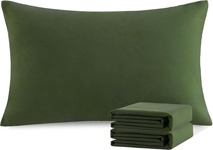 NTBAY Standard Pillowcase Set - 2 Pack Brushed Microfiber 20x26 Pillowcases - Soft, Wrinkle-Free, Fade-Resistant, Stain-Resistant, Olive Green Pillowcases with Envelope Closure - 20x26 Inches