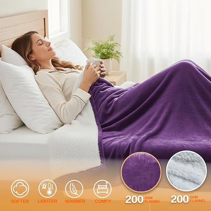 Electric Heated Blanket King Size 90''x100'' - Dual-Control Heating Blanket, Soft & Warm Flannel 10-Level Temperature Control, 8 Hours Auto Off, Rapid Heating & Overheat Protection