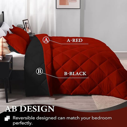 downluxe Full Size Comforter Set - Red and Black Full Comforter - Soft Bedding Sets for All Seasons -3 Pieces Comforter Set Full with 2 Reversible Pillow Shams