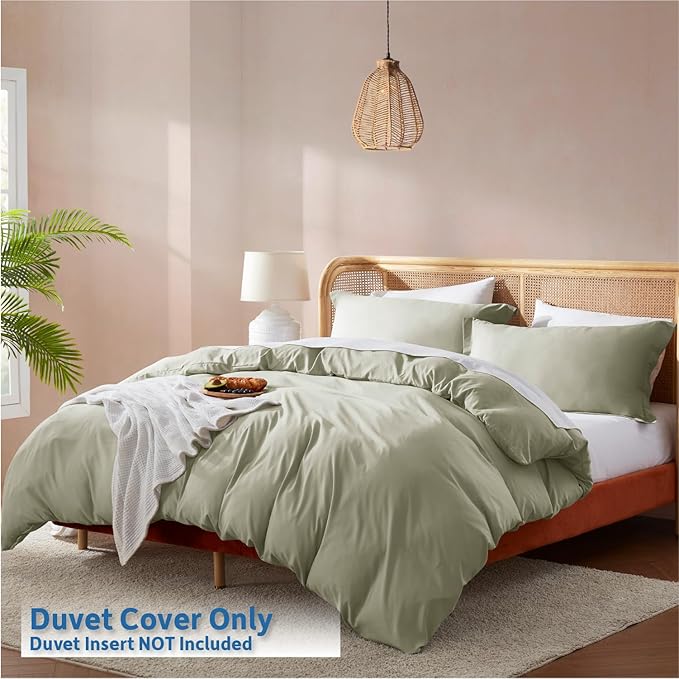Nestl Light Sage Duvet Cover King Size - Soft Double Brushed King Duvet Cover Set, 3 Piece, with Button Closure, 1 Duvet Cover 104x90 inches and 2 Pillow Shams