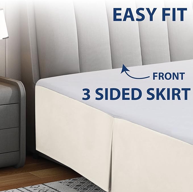 Cathay Home Double Brushed Microfiber Pleated Easy Fit Bed Skirt, Ultra Soft, Fade and Wrinkle Resistant - Coconut Milk, Queen