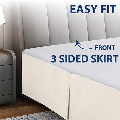 Cathay Home Double Brushed Microfiber Pleated Easy Fit Bed Skirt, Ultra Soft, Fade and Wrinkle Resistant - Coconut Milk, Queen