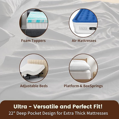 100% Linen Sheet Set Cal King Size Extra Deep Pocket Fits 18-24 Inch Mattress, Breathable & Soft, Smooth 6-Piece Set for Thick Mattresses Hotel Luxury Bedding（Cal King, Dark Grey）