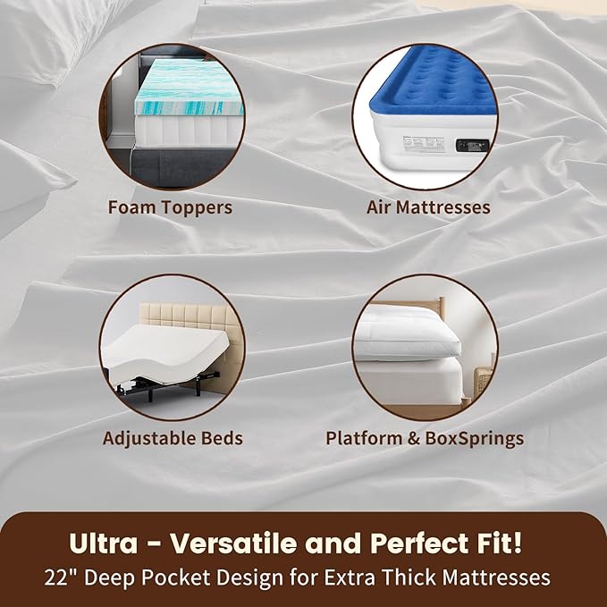 100% Linen Sheet Set King Size Extra Deep Pocket Fits 18-24 Inch Mattress, Breathable & Soft, Smooth 6-Piece Set for Thick Mattresses Hotel Luxury Bedding（King, Dark Grey）