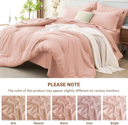 MUXHOMO 5 Pieces Twin XL Comforter Set, Soft Bed in a Bag Twin XL Size, All Season Bedding Set with Comforter, Flat Sheet, Fitted Sheet, Pillowcases & Shams, Rose Gold