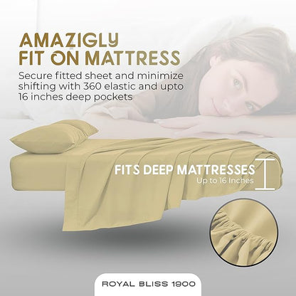 Twin XL Sheets Set - 3 Piece Bedding - Wrinkle Free, Fade Resistant, Double Brushed Microfiber - Deep Pockets/Easy Fit - 1800 Series Ultrasoft, Cooling Sheets (Tan)