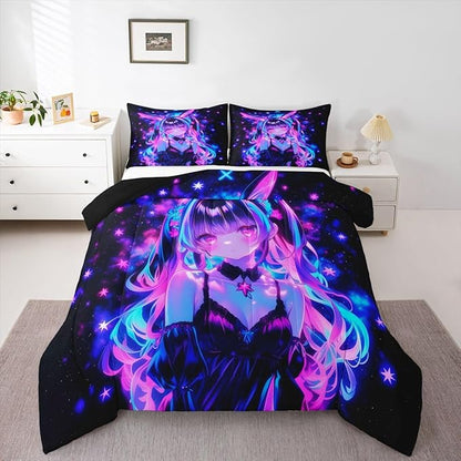 Erosebridal 3D Mushroom Girls Bedding Sets King - Japanese Modern Fashion Comforter Set for Kids Adults Abstract Graffiti Duvet Insert Watercolor Aesthetic Quilt