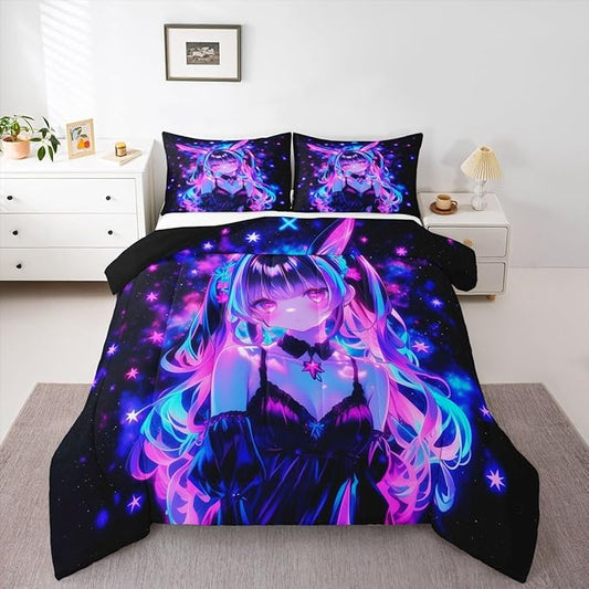 Erosebridal 3D Mushroom Girls Bedding Sets King - Japanese Modern Fashion Comforter Set for Kids Adults Abstract Graffiti Duvet Insert Watercolor Aesthetic Quilt