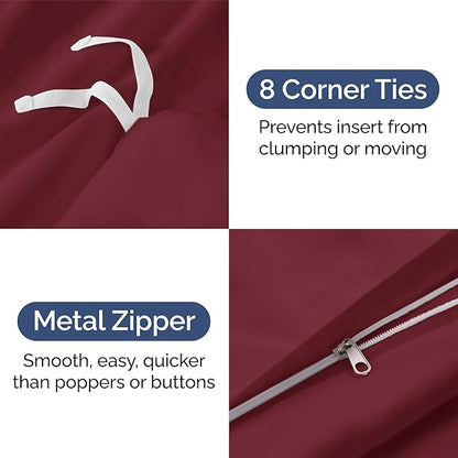 Duvet Cover Queen Size Set - Extra Soft Queen Duvet Cover 90" x 90" with 2 Pillow Shams - Hotel Luxury, Easy Care & Fade Free w/ Zipper Closures & Ties - All Season, Comfy and Breathable (Burgundy)