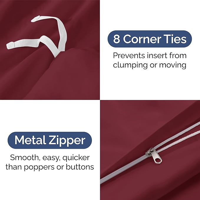Duvet Cover King Size Set - Extra Soft King Duvet Cover 104" x 90" with 2 Pillow Shams - Hotel Luxury, Easy Care & Fade Free w/ Zipper Closures & Ties - All Season, Comfy, Cozy & Breathable (Burgundy)