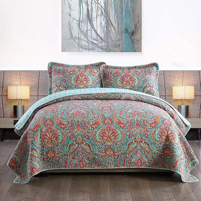Travan 3-Piece Bedspread Quilt Set Oversized Reversible Quilted Bedding Cotton Coverlet Set with Shams, Gorgeous Floral Pattern, Queen Size