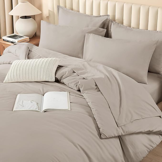 Litanika Full Size Comforter Sets Linen - 7 Pieces Bed in a Bag Full Bedding Comforter Sets, Solid Lightweight Bed Set with Comforter, Sheets, Pillowcases & Shams