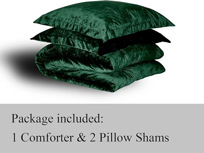 TAMGHO Crushed Velvet Comforter King Set, Dark Green Luxury Soft Velvet Bedding Set for All Seasons, 3 Pcs Bed Set, 1 Comforter (108"x96") and 2 Pillow Shams (20"x36")