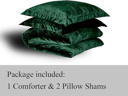 TAMGHO Crushed Velvet Comforter King Set, Dark Green Luxury Soft Velvet Bedding Set for All Seasons, 3 Pcs Bed Set, 1 Comforter (108"x96") and 2 Pillow Shams (20"x36")
