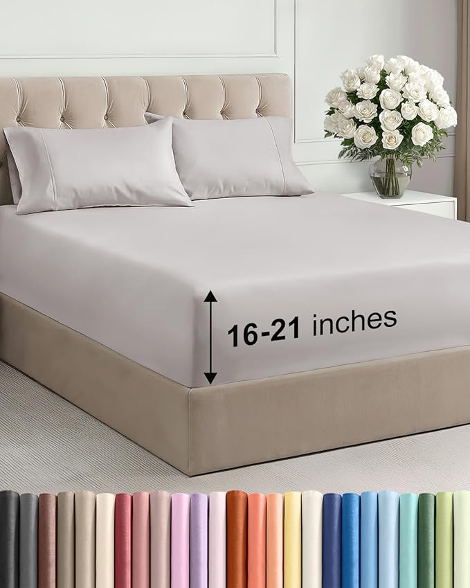 Extra Deep Pocket Full Size Sheet Set - 4 Piece Breathable & Cooling Bed Sheets - Hotel Luxury Bedding with 16 to 21 inch Extra Deep Pockets - Soft, Fade and Wrinkle Resistant - Oeko-Tex - Light Grey