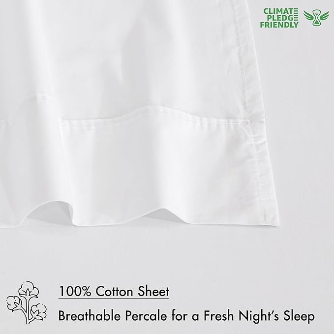 RUVANTI 100% Organic Cotton Sheets Full Size, Percale Weave, GOTS Certified, 4-Piece Set, Deep Pocket 15", Crisp & Breathable, Soft Durable Bedding, Sábanas Algodón Orgánico – Bright White